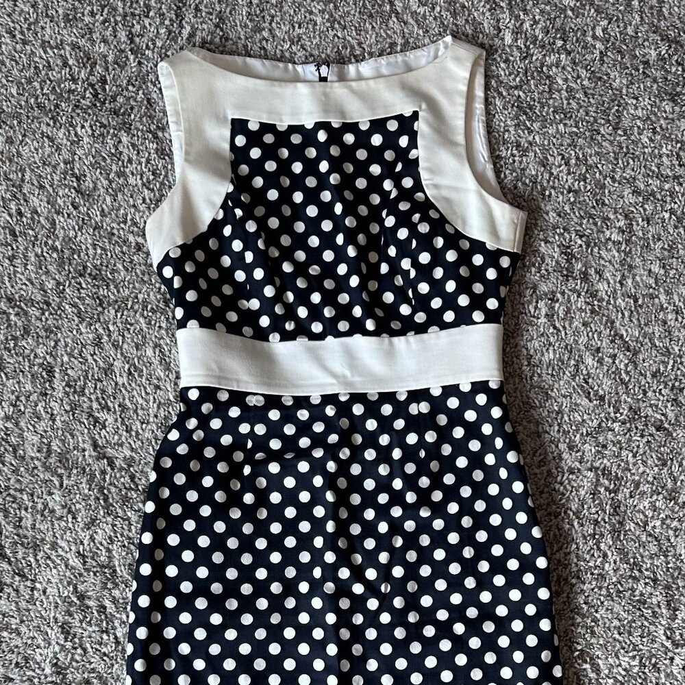 Tahari Navy and White Polka Dot Dress - Size 2
